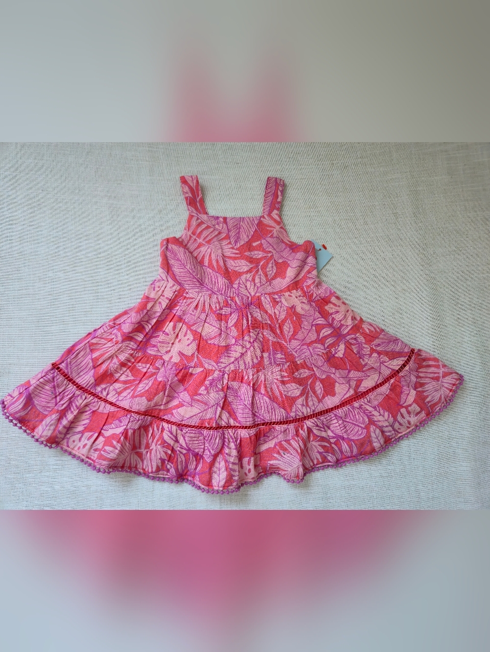 Cat & Jack 2-Piece Tropical Leaf Print Sundress in Pink & Coral  Size 12 mos NWT